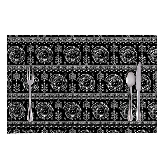 Black And White Warli Tribal Print Placemat