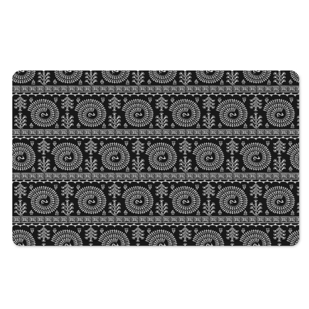 Black And White Warli Tribal Print Polyester Doormat