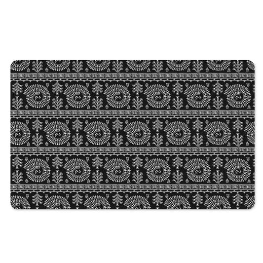 Black And White Warli Tribal Print Polyester Doormat