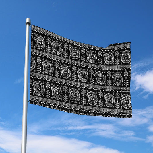 Black And White Warli Tribal Print Polyester Flag