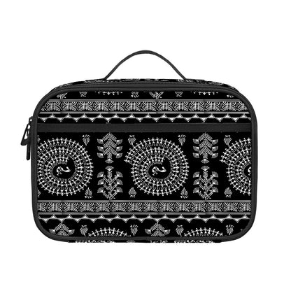 Black And White Warli Tribal Print Portable Lunch Bag