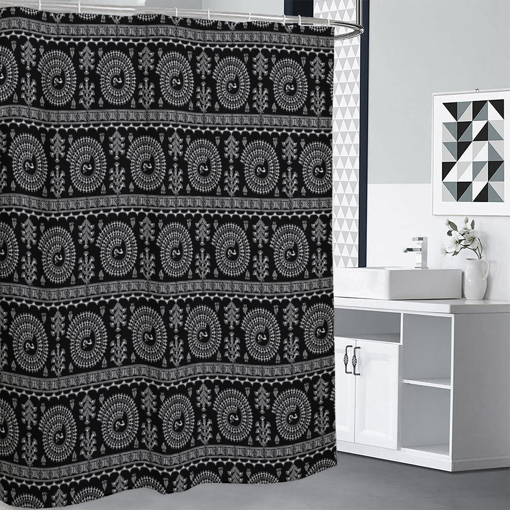 Black And White Warli Tribal Print Premium Shower Curtain