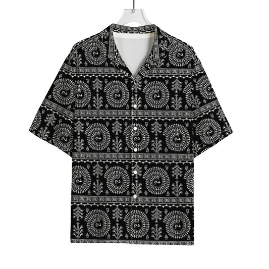Black And White Warli Tribal Print Rayon Hawaiian Shirt