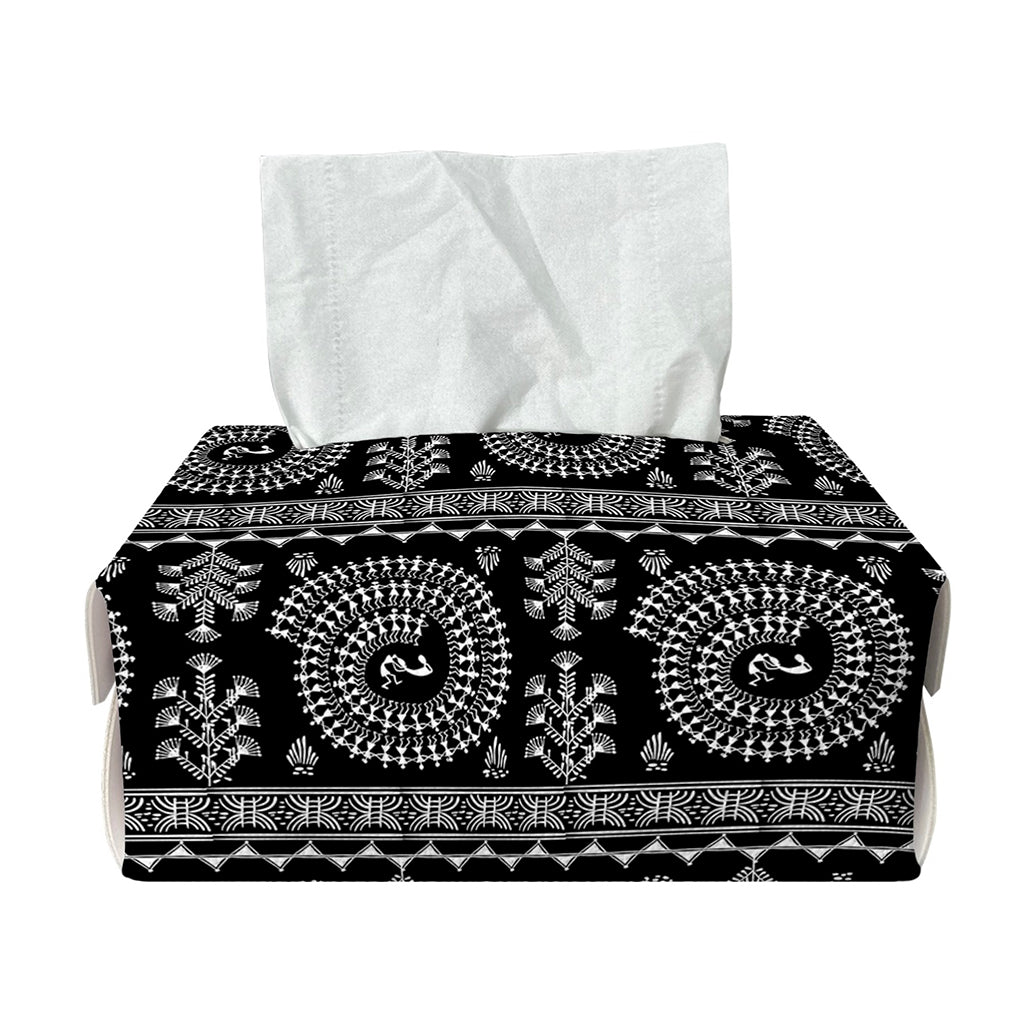 Black And White Warli Tribal Print Rectangle Tissue Box Cover