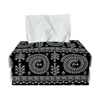 Black And White Warli Tribal Print Rectangle Tissue Box Cover