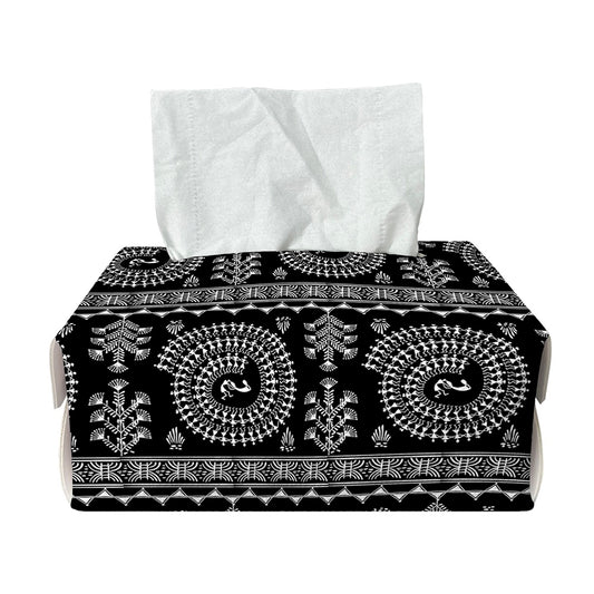 Black And White Warli Tribal Print Rectangle Tissue Box Cover