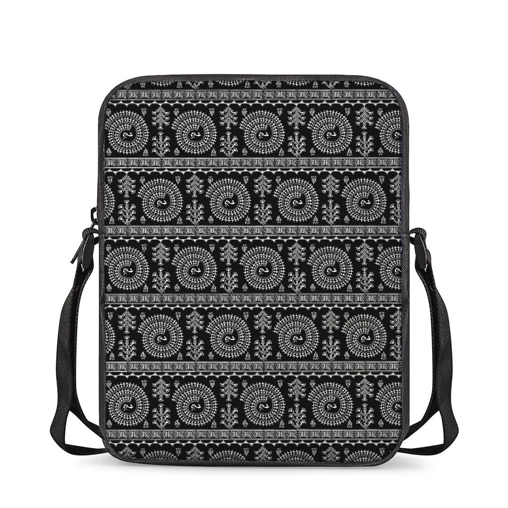 Black And White Warli Tribal Print Rectangular Crossbody Bag