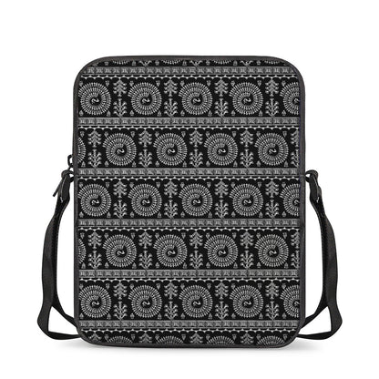 Black And White Warli Tribal Print Rectangular Crossbody Bag