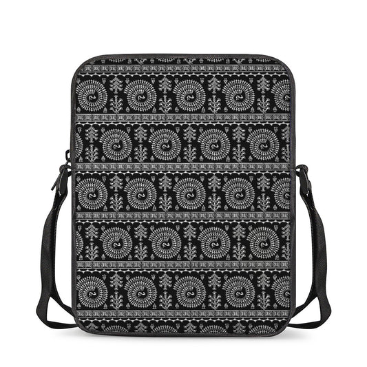 Black And White Warli Tribal Print Rectangular Crossbody Bag