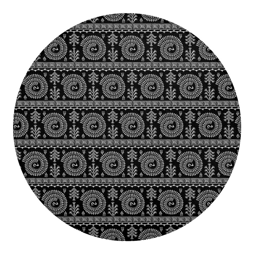 Black And White Warli Tribal Print Round Blanket