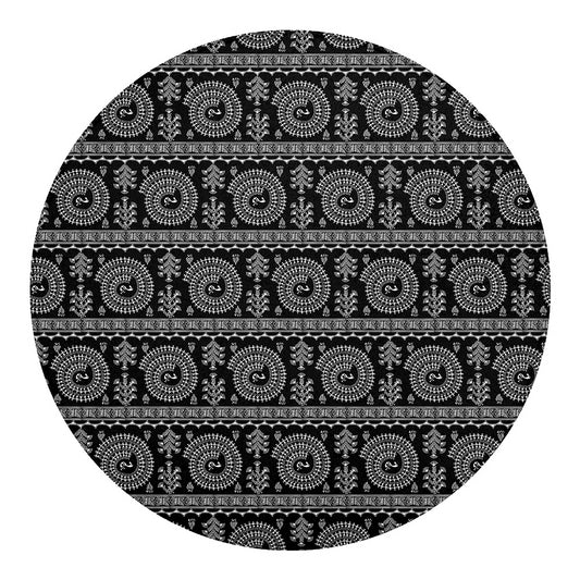 Black And White Warli Tribal Print Round Blanket