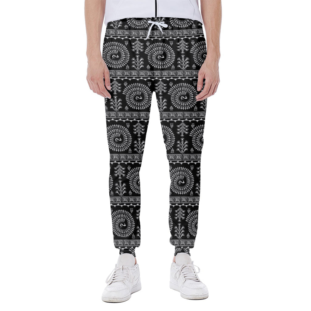 Black And White Warli Tribal Print Scuba Joggers