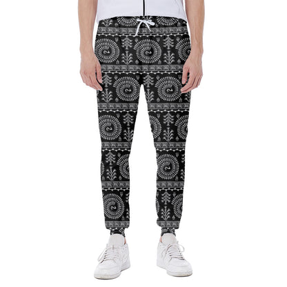Black And White Warli Tribal Print Scuba Joggers