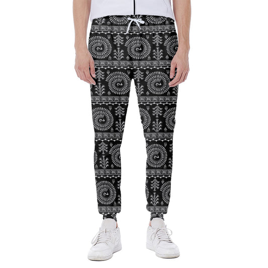 Black And White Warli Tribal Print Scuba Joggers