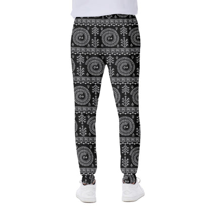 Black And White Warli Tribal Print Scuba Joggers