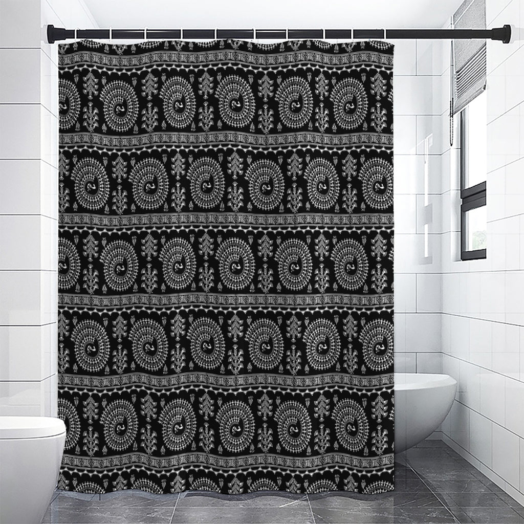 Black And White Warli Tribal Print Shower Curtain
