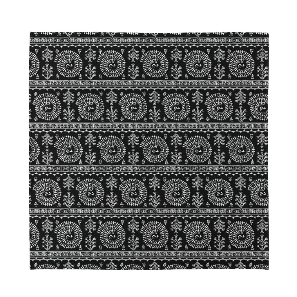 Black And White Warli Tribal Print Silk Bandana
