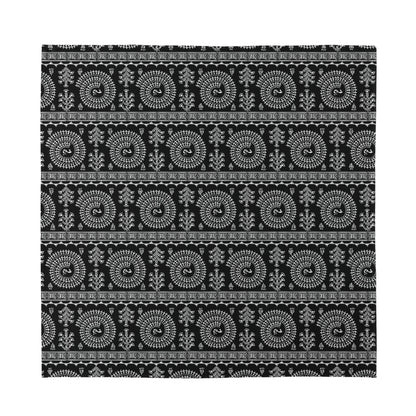 Black And White Warli Tribal Print Silk Bandana