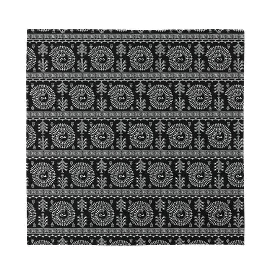 Black And White Warli Tribal Print Silk Bandana
