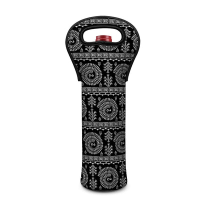 Black And White Warli Tribal Print Single Neoprene Wine Tote