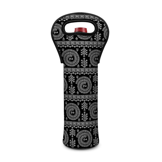 Black And White Warli Tribal Print Single Neoprene Wine Tote