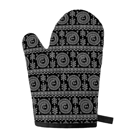 Black And White Warli Tribal Print Single Oven Mitt