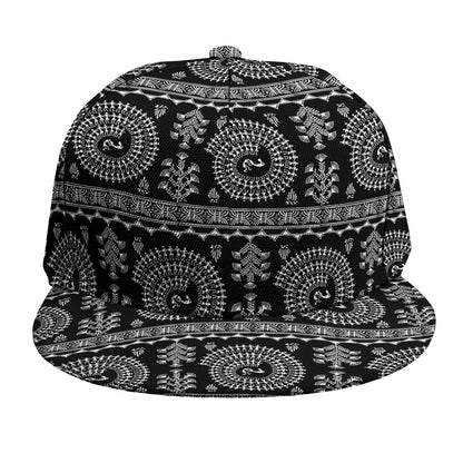 Black And White Warli Tribal Print Snapback Cap