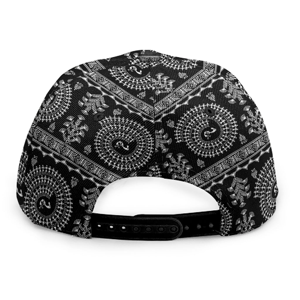 Black And White Warli Tribal Print Snapback Cap