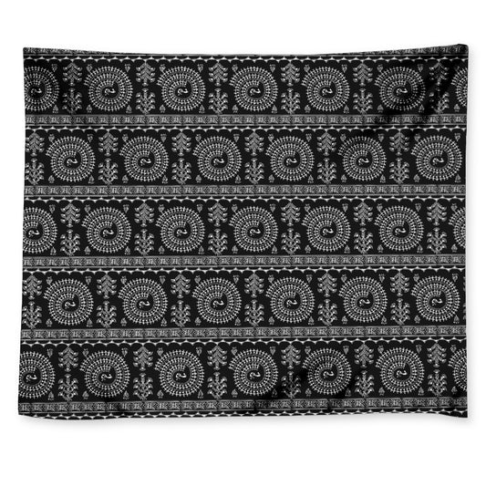 Black And White Warli Tribal Print Tapestry
