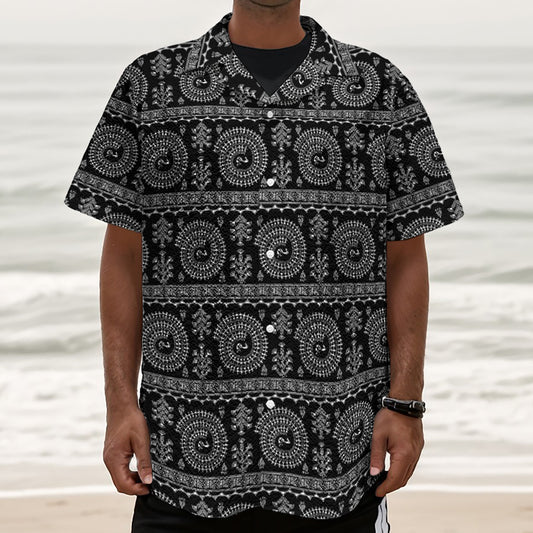 Black And White Warli Tribal Print Textured Short Sleeve Shirt