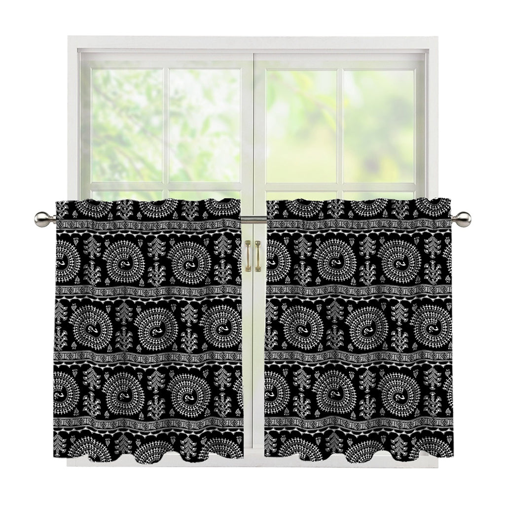 Black And White Warli Tribal Print Tier Curtains