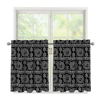 Black And White Warli Tribal Print Tier Curtains