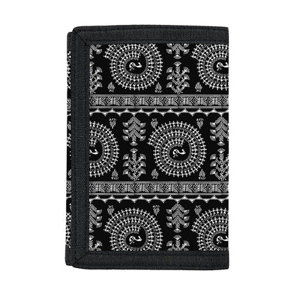Black And White Warli Tribal Print Trifold Wallet