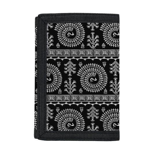 Black And White Warli Tribal Print Trifold Wallet