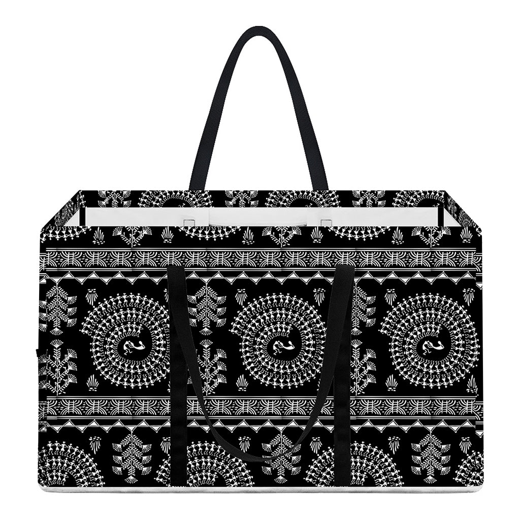 Black And White Warli Tribal Print Utility Tote Bag