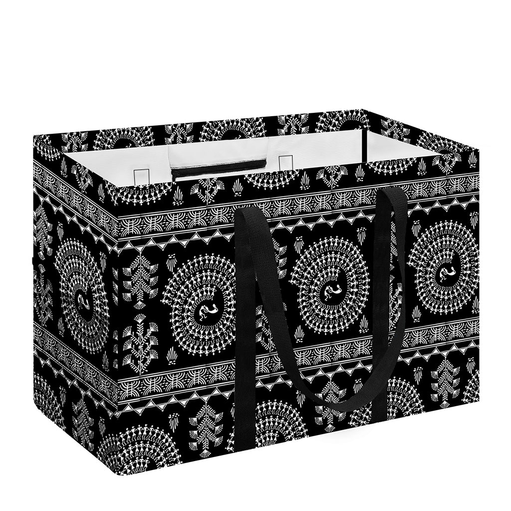 Black And White Warli Tribal Print Utility Tote Bag