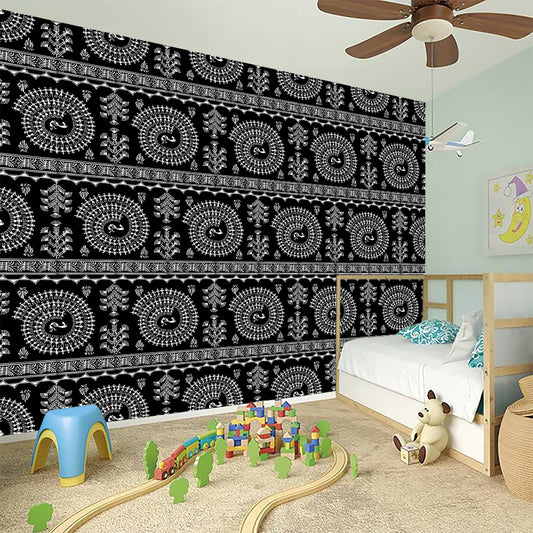 Black And White Warli Tribal Print Wall Sticker