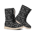 Black And White Warli Tribal Print Winter Boots