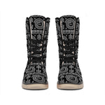 Black And White Warli Tribal Print Winter Boots