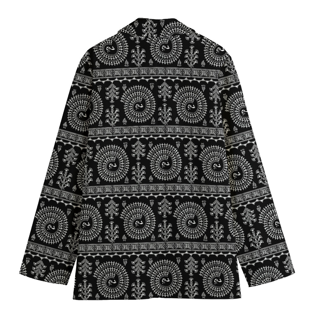 Black And White Warli Tribal Print Women's Blazer