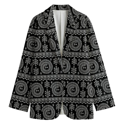 Black And White Warli Tribal Print Women's Cotton Blazer
