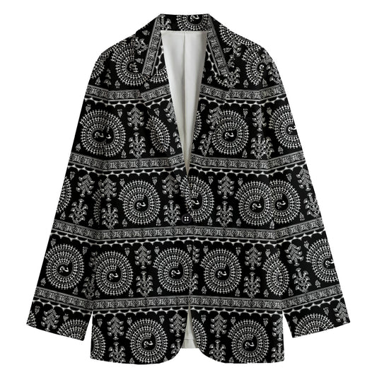 Black And White Warli Tribal Print Women's Cotton Blazer
