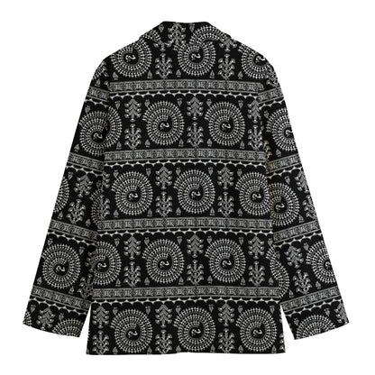 Black And White Warli Tribal Print Women's Cotton Blazer
