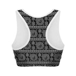 Black And White Warli Tribal Print Women's Sports Bra