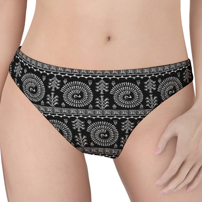 Black And White Warli Tribal Print Women's Thong