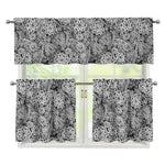 Black And White Western Flower Print 3 Piece Kitchen Curtains