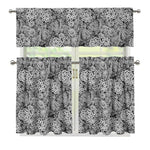 Black And White Western Flower Print 3 Piece Kitchen Curtains