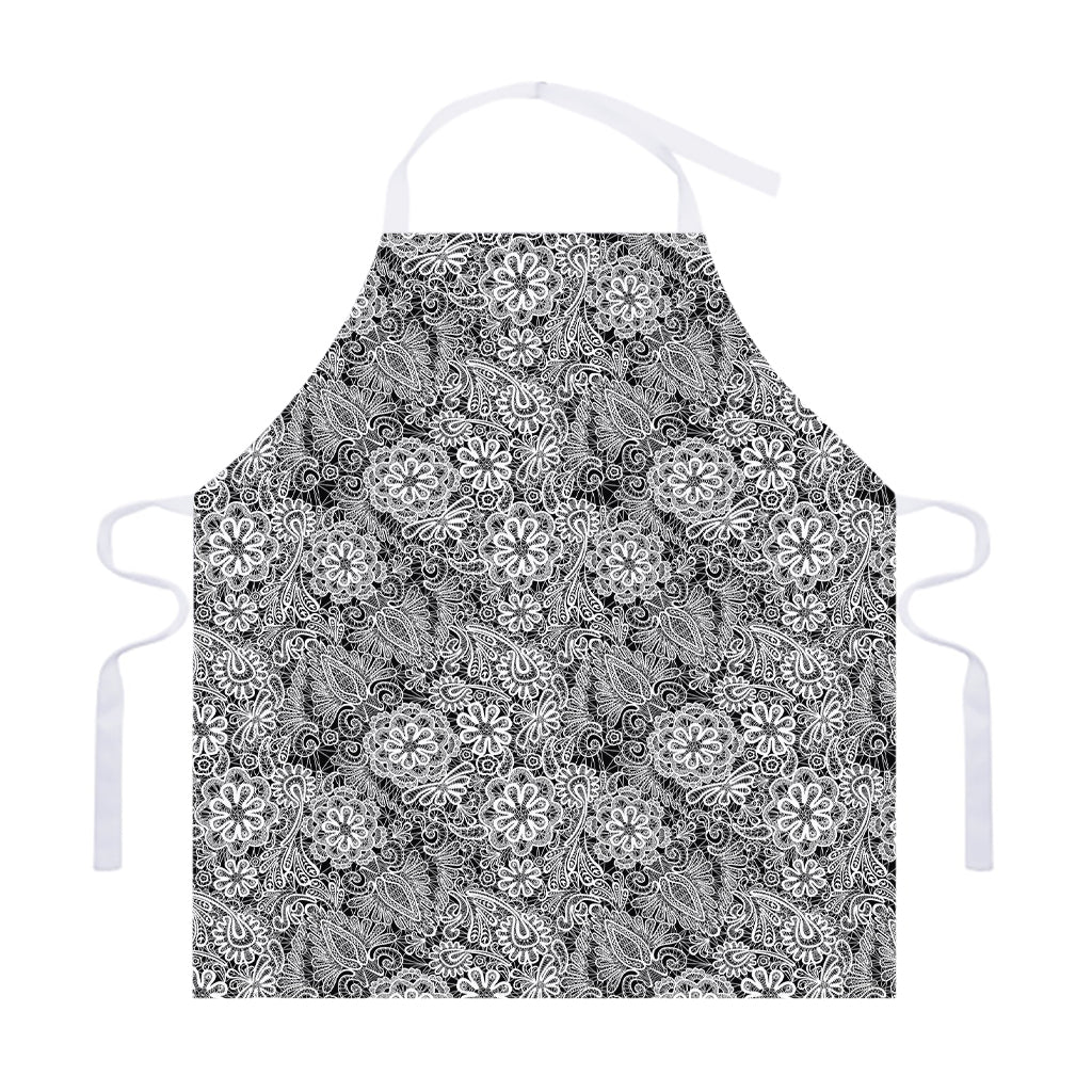Black And White Western Flower Print Adjustable Apron