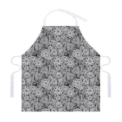 Black And White Western Flower Print Adjustable Apron
