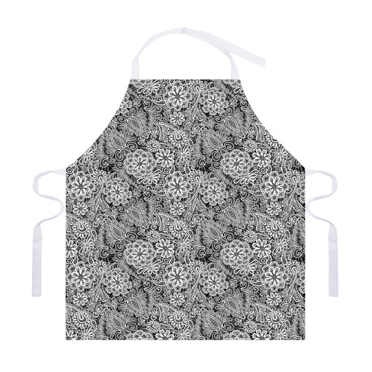 Black And White Western Flower Print Adjustable Apron